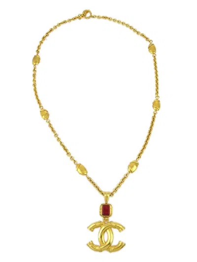 Pre-owned Chanel 1994 Gripoix Gold Chain Pendant Necklace