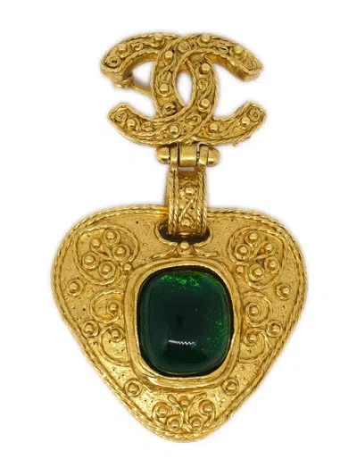 Pre-owned Chanel 1994 Gripoix Gold-plated Heart Brooch In 金色
