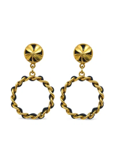 Pre-owned Chanel 1994 Hoop Drop Clip-on Earrings In Gold