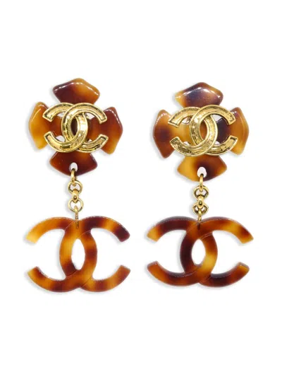 Pre-owned Chanel 1994 Interlocking Cc Clip-on Earrings In Gold