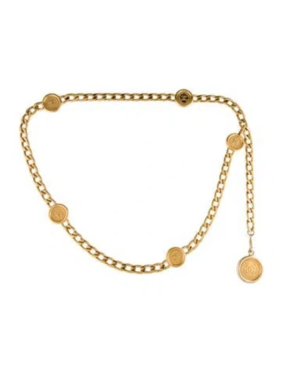 Pre-owned Chanel 1994 Interlocking Cc Logo Chain-link Belt In Gold