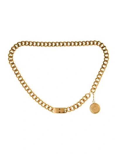Pre-owned Chanel 1994 Interlocking Cc Logo Waist Belt In Gold