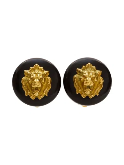 Pre-owned Chanel 1994 Lion-head Clip-on Earrings In Gold