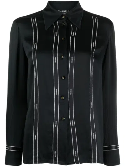 Pre-owned Chanel 1994 Logo-buttons Silk Shirt In Black