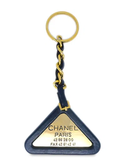 Pre-owned Chanel 1994 Logo-engraved Leather Keychain In Gold
