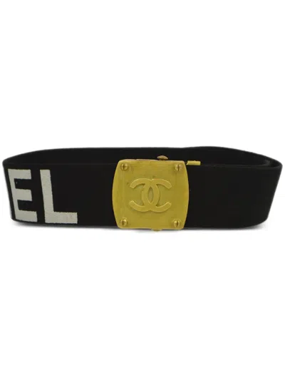 Pre-owned Chanel 1994 Logo-print Belt In Black