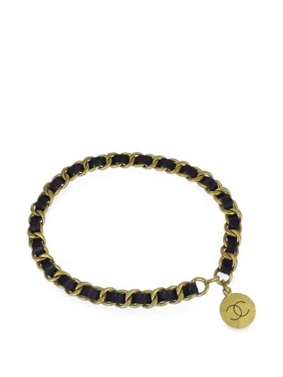 Pre-owned Chanel 1994 Medallion Chain Belt In Black