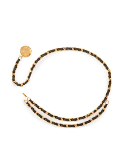 Pre-owned Chanel 1994 Medallion Chain Leather Belt In Gold