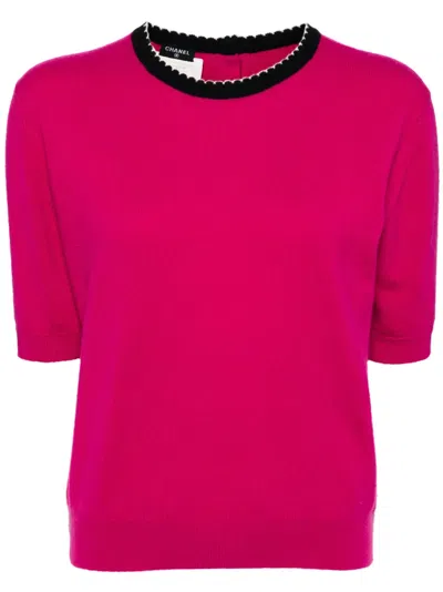 Pre-owned Chanel 1994 Scallop-edge Cashmere Jumper In Pink