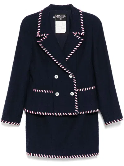 Pre-owned Chanel 1994 Setup Suit Jacket Skirt In Blue