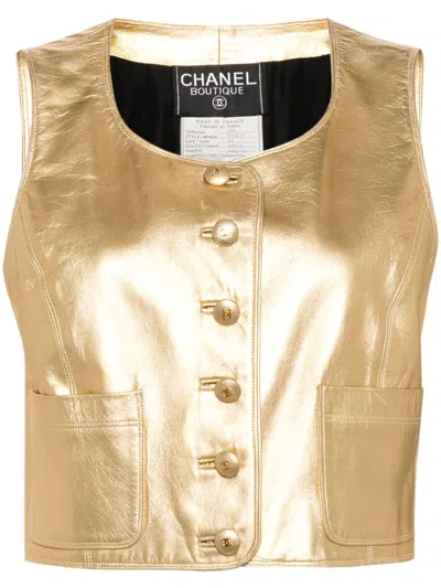 Pre-owned Chanel 1994 Sleeveless Vest Jacket In Gold