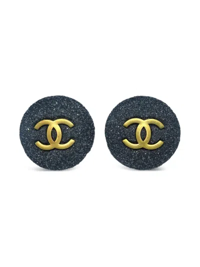Pre-owned Chanel 1994 Stone Button Earrings In Grey