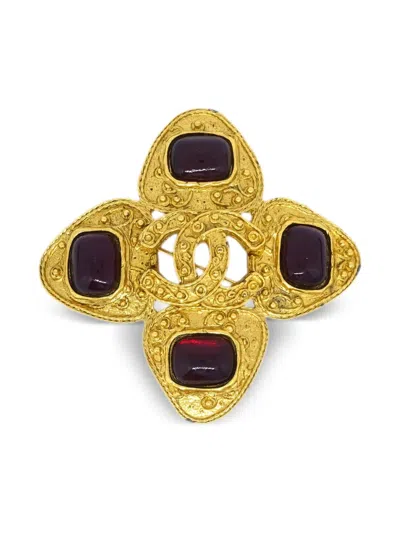 Pre-owned Chanel 1994 Stone-embellished Brooch In Gold