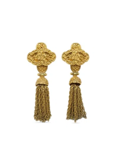 Pre-owned Chanel 1994 Tassel Cc Clip-on Earrings In Gold