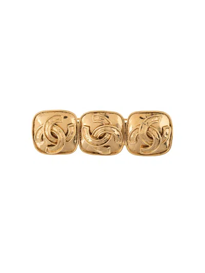 Pre-owned Chanel 1994 Triple Cc Brooch In Gold