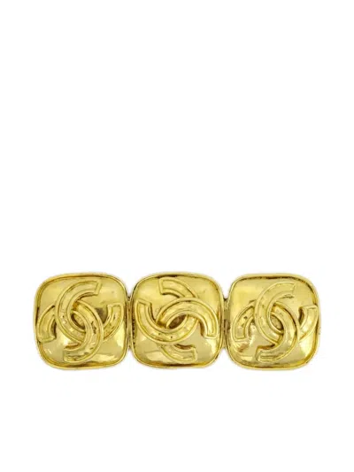 Pre-owned Chanel 1994 Triple Cc Brooch In Gold