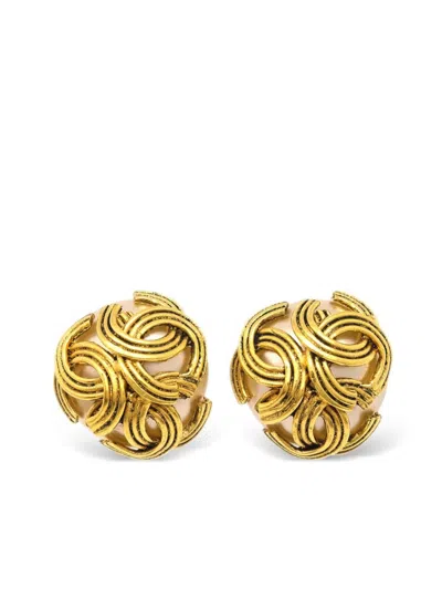 Pre-owned Chanel 1994 Triple Cc Clip-on Earrings In Gold