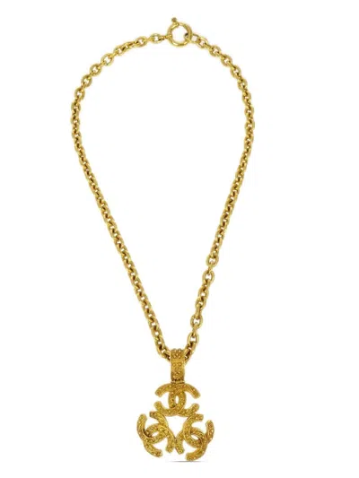 Pre-owned Chanel 1994 Triple Cc-pendant Necklace In Gold