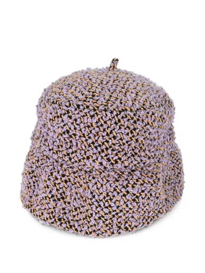 Pre-owned Chanel 1994 Tweed Bucket Hat In Purple