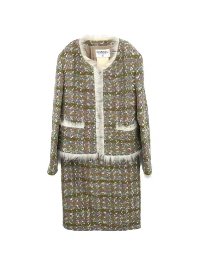 Pre-owned Chanel 1994 Tweed Skirt Suit In Brown