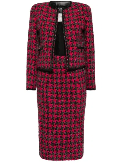 Pre-owned Chanel 1994 Tweed Skirt Suit In Purple