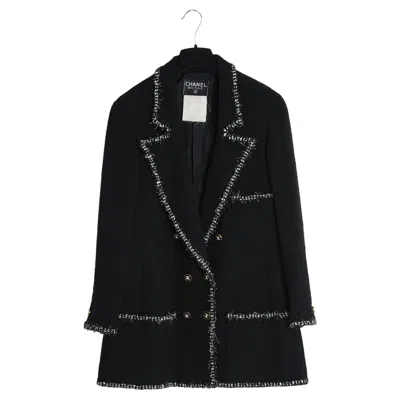 Pre-owned Chanel 1994 Veste Blazer Noir Fr40 Iconic Black Tweed Cc Button Jacket Uk12 Us10