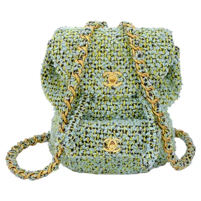Pre-owned Chanel 1994 Vintage Green Tweed Duma Backpack Bag 66337