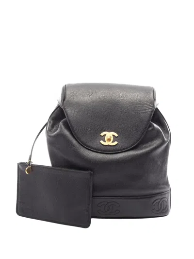 Pre-owned Chanel 1994-1996 Caviar Triple Cc Backpack In Black