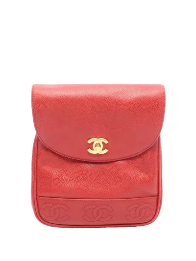 Pre-owned Chanel 1994-1996 Caviar Triple Cc Backpack In Red