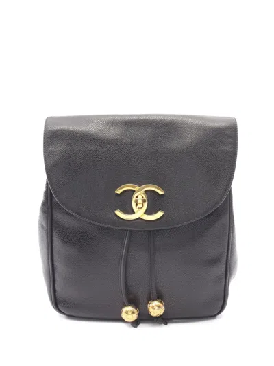 Pre-owned Chanel 1994-1996 Cc Caviar Backpack In Black