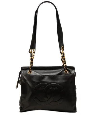 Pre-owned Chanel 1994-1996 Cc Caviar Chain Tote Bag In Black