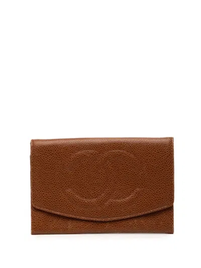 Pre-owned Chanel 1994-1996 Cc Caviar Compact Wallet Small Wallets In Brown