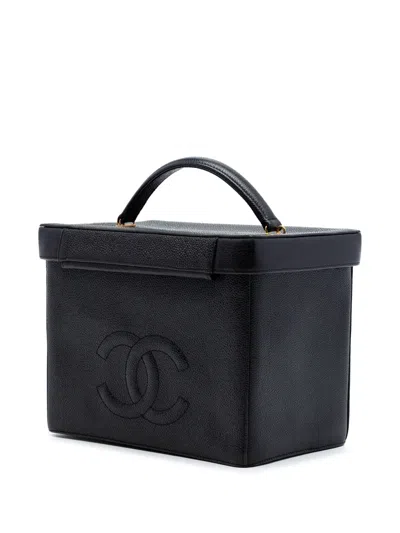 Pre-owned Chanel 1994-1996 Cc Caviar Turnlock Vanity Bag Satchel In Black