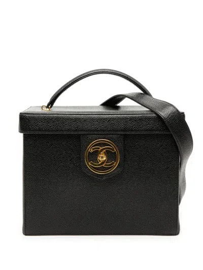 Pre-owned Chanel 1994-1996 Cc Caviar Vanity Box Case Satchel In Black