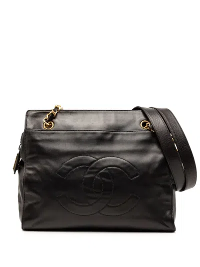 Pre-owned Chanel 1994-1996 Cc Lambskin Chain Tote Bag In Black