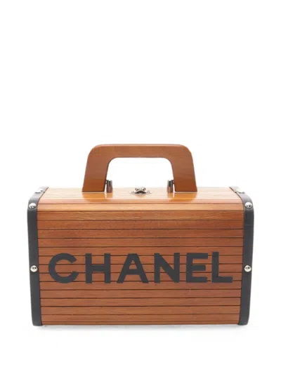 Pre-owned Chanel 1994-1996 Cc Mark Wood Vanity Bag In Brown