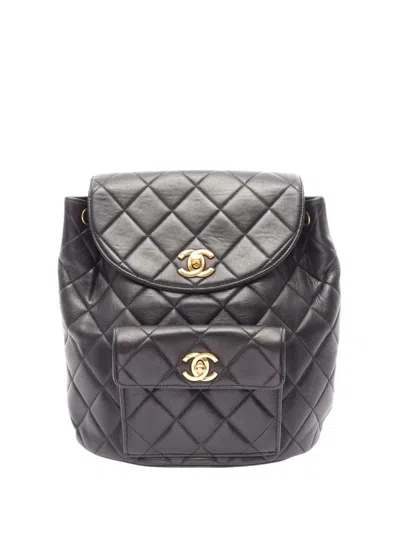 Pre-owned Chanel 1994-1996 Cc Quilted Lambskin Backpack In Black
