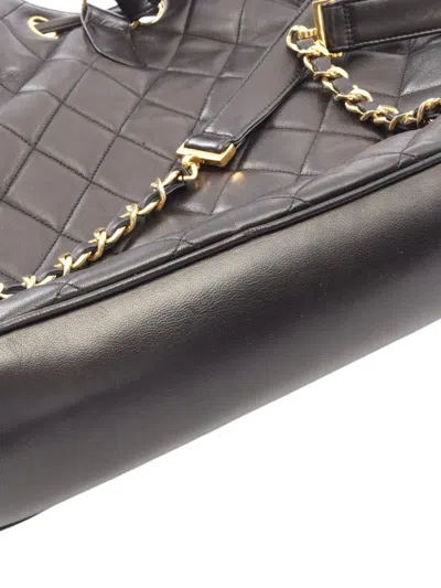 Pre-owned Chanel 1994-1996 Cc Quilted Lambskin Drawstring Backpack In Black