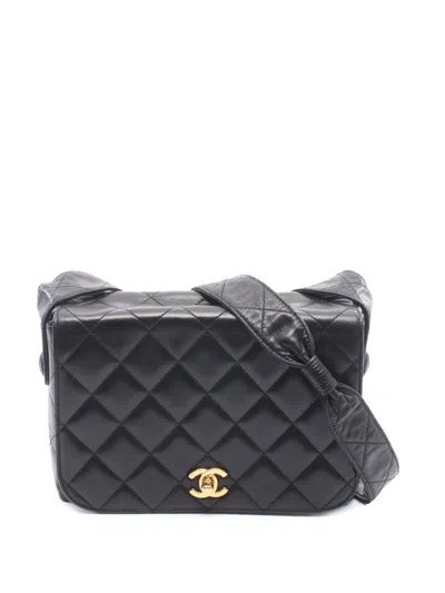 Pre-owned Chanel 1994-1996 Cc Quilted Lambskin Single Flap Shoulder Bag In Black