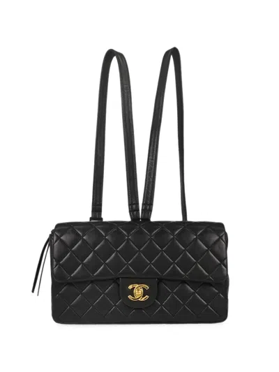 Pre-owned Chanel 1994-1996 Classic Flap Logo-plaque Backpack In Black