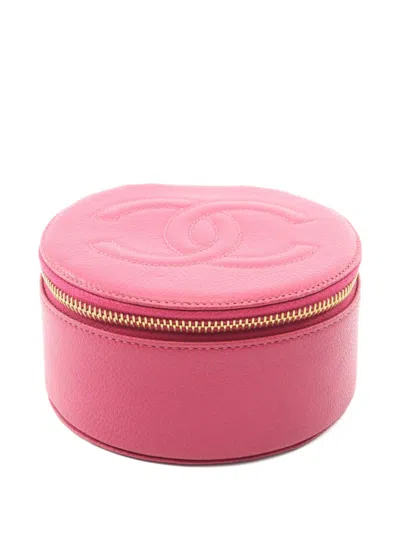 Pre-owned Chanel 1994-1996 Coco Mark Caviar Leather Jewelry Case In Pink