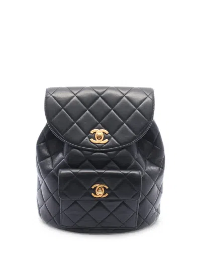 Pre-owned Chanel 1994-1996 Duma Quilted Turn-lock Backpack In Black