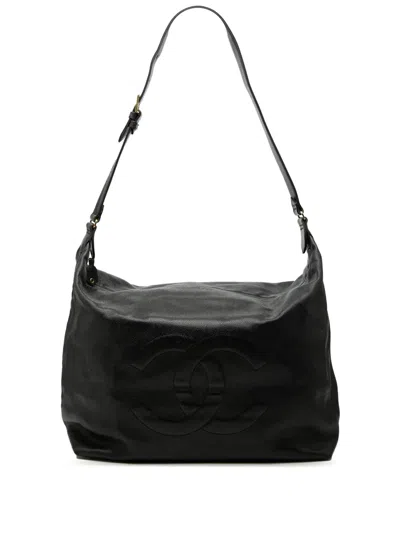 Pre-owned Chanel 1994-1996 Large Cc Caviar Hobo Shoulder Bag In Black
