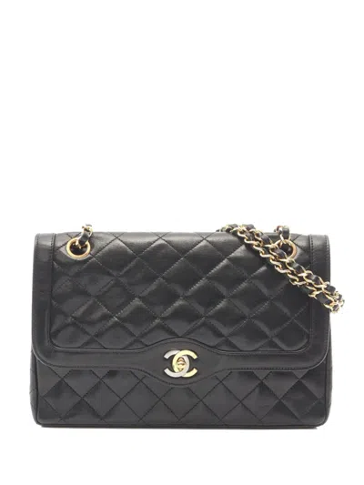 Pre-owned Chanel 1994-1996 Limited Edition Medium Lambskin Double Flap Shoulder Bag In Black