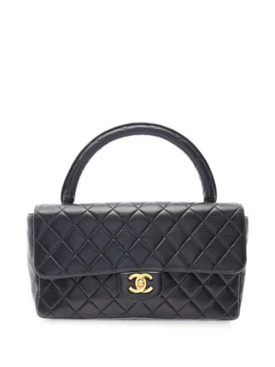 Pre-owned Chanel 1994-1996 Matelassé Cc Turn-lock Tote Bag In Black