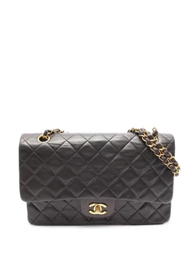 Pre-owned Chanel 1994-1996 Matelassé Double Flap Shoulder Bag In Black
