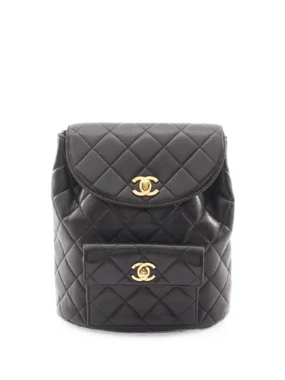 Pre-owned Chanel 1994-1996 Matelassé Turn-lock Backpack In Black