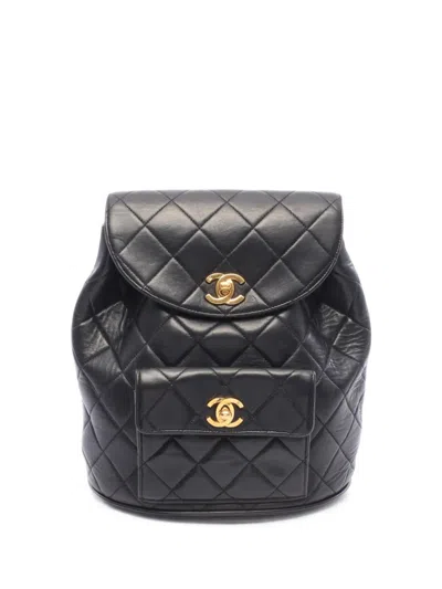 Pre-owned Chanel 1994-1996 Matelassé Turn-lock Backpack In Black