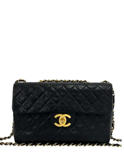 Pre-owned Chanel 1994-1996 Maxi Xl Classic Lambskin Single Flap Shoulder Bag In Black
