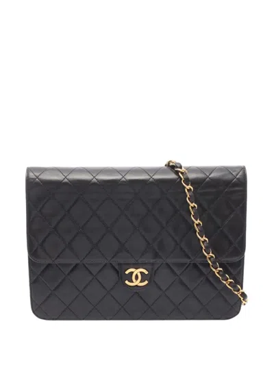 Pre-owned Chanel 1994-1996 Medium Cc Quilted Lambskin Single Flap Shoulder Bag In Black